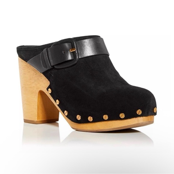 Veronica Beard Shoes - NEW Veronica Beard Black Suede Darcy Mule/Clog Wood Platform Gold Studs